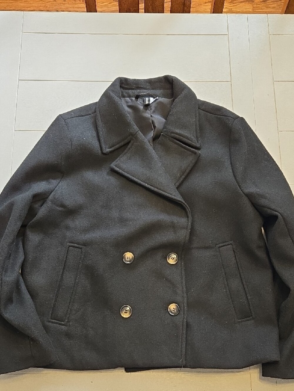 NWOT. Divided Black Double-Breasted Peacoat